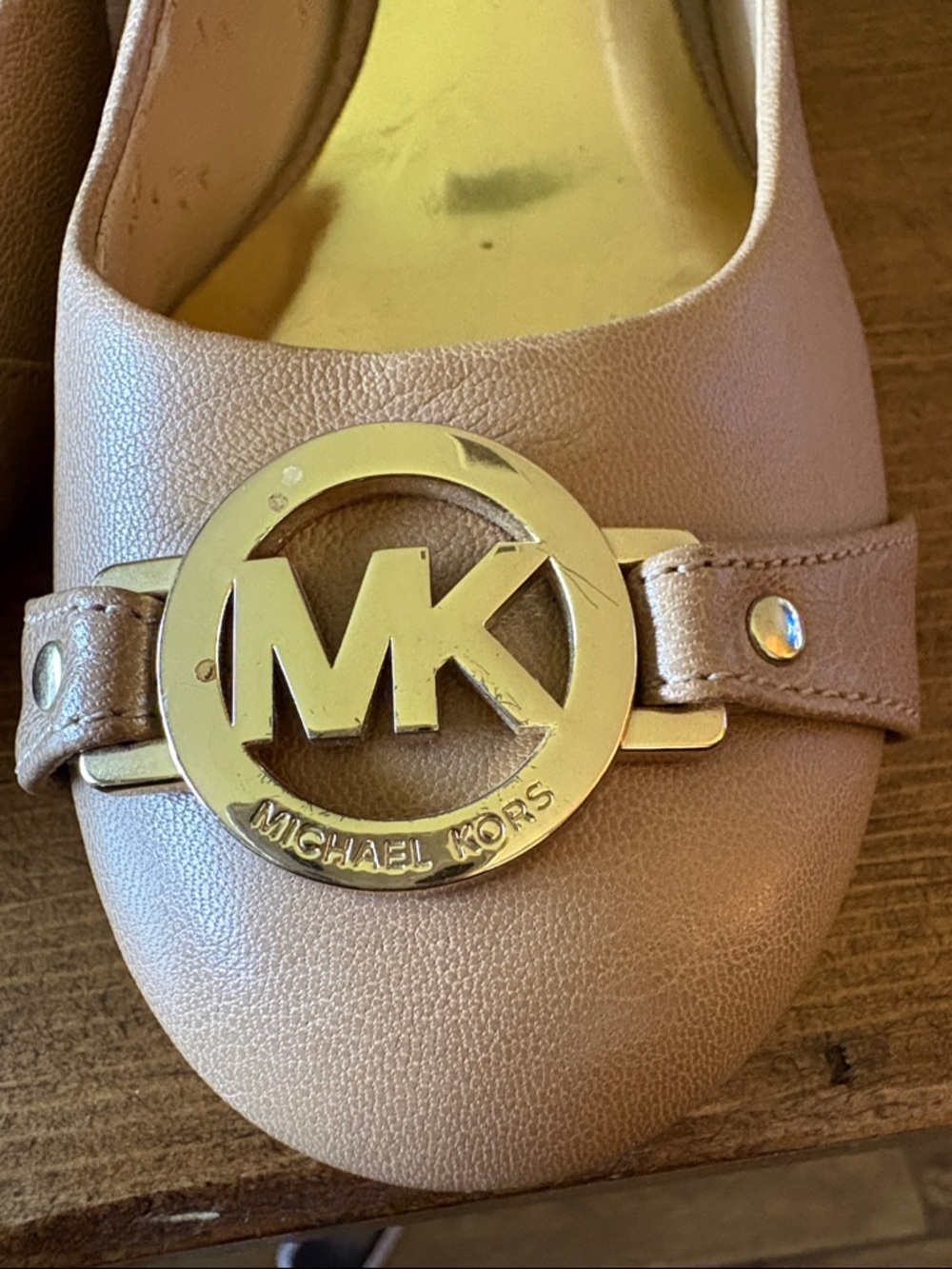 Michael Kors TanLeather  Mid Pumps with Gold MK Emblem